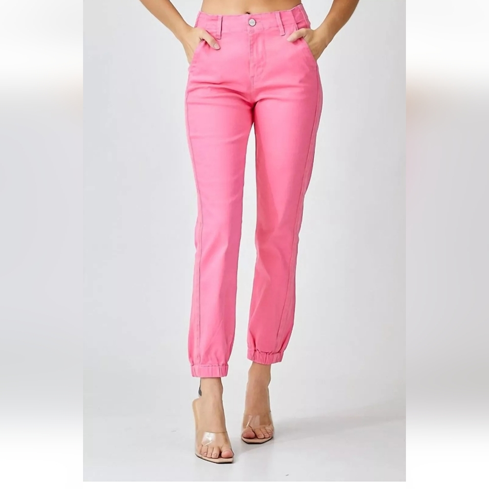 Risen high rise jogger jeans in Pink 1/25, $55